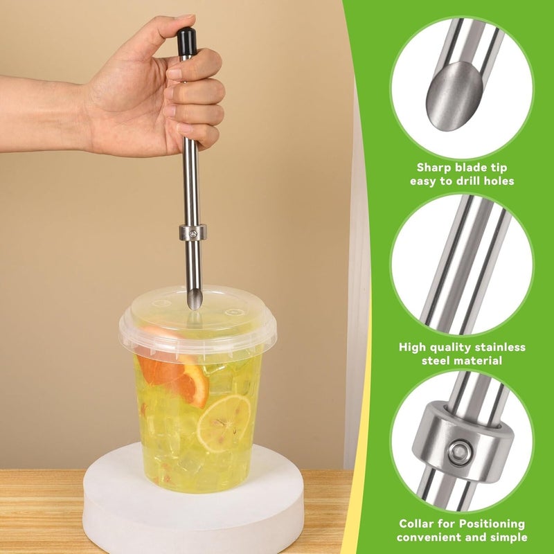 Ecnimb 5 Pack Straw Puncher, lemonade stand supplies kit with straw puncher for plastic lids, muddler for lemonade and cocktails, reusable lemonade cups - Image 3